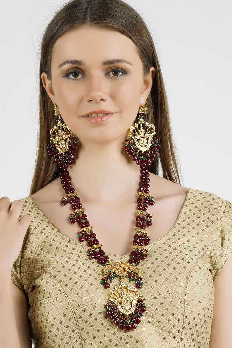 Gold Plated Kundan Necklace & Earrings Set
