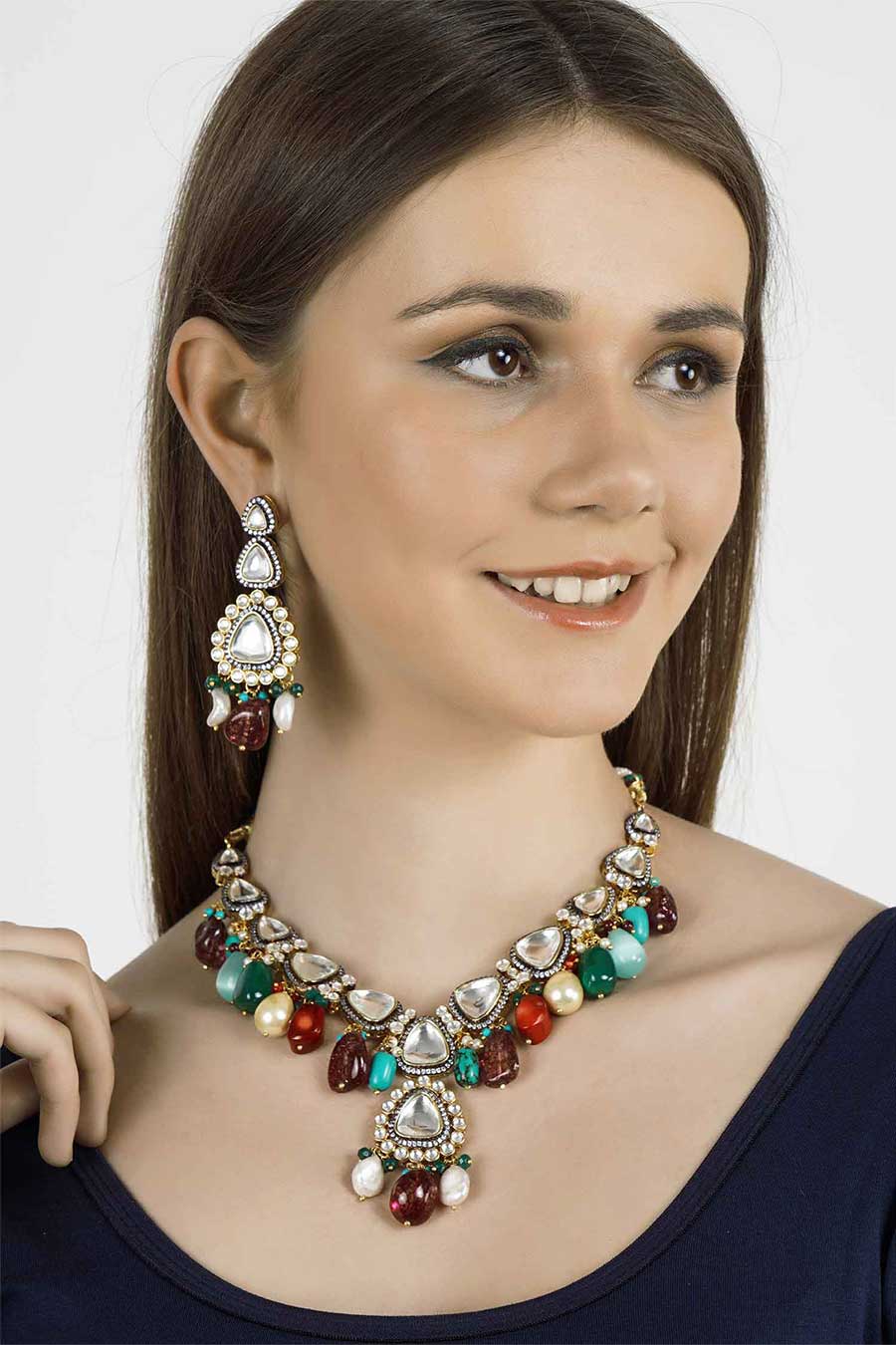 Gold Plated Kundan Necklace & Earrings Set