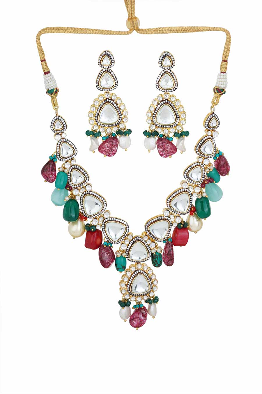 Gold Plated Kundan Necklace & Earrings Set