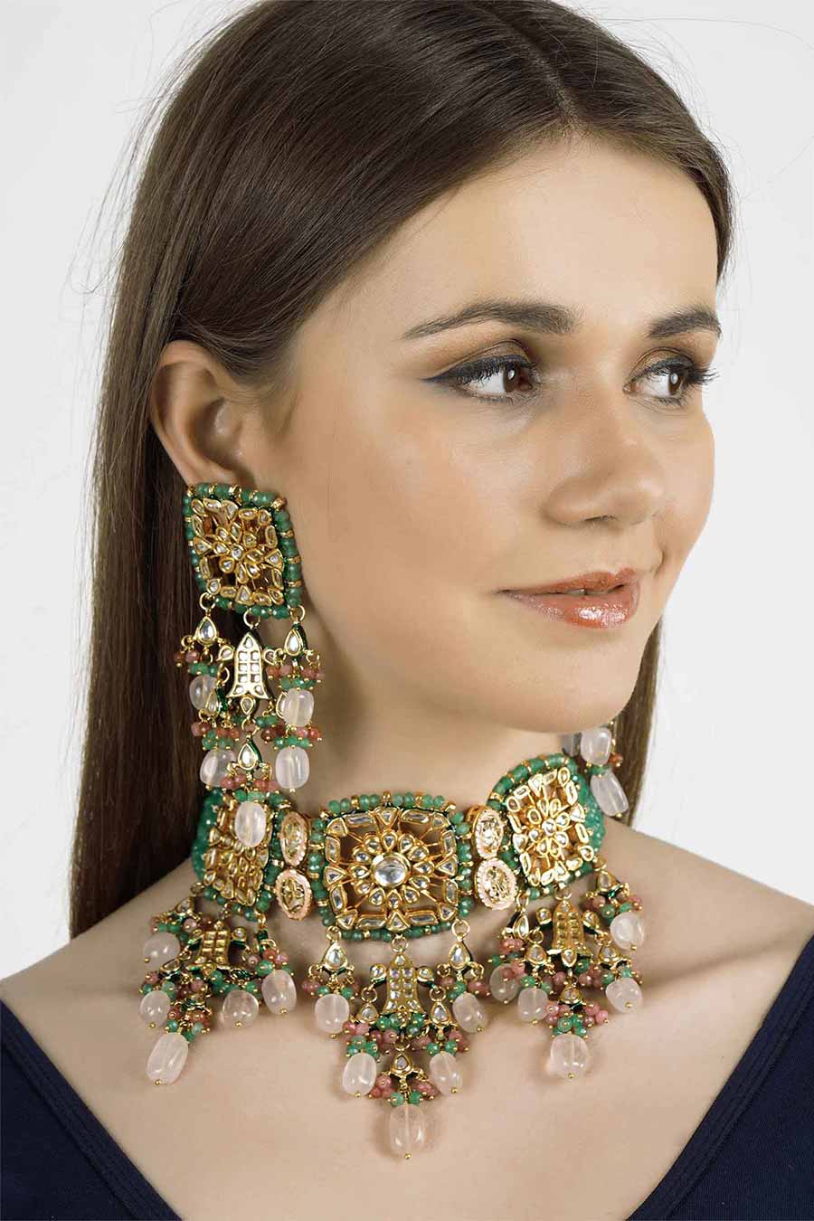 Gold Plated Kundan Choker & Earrings Set