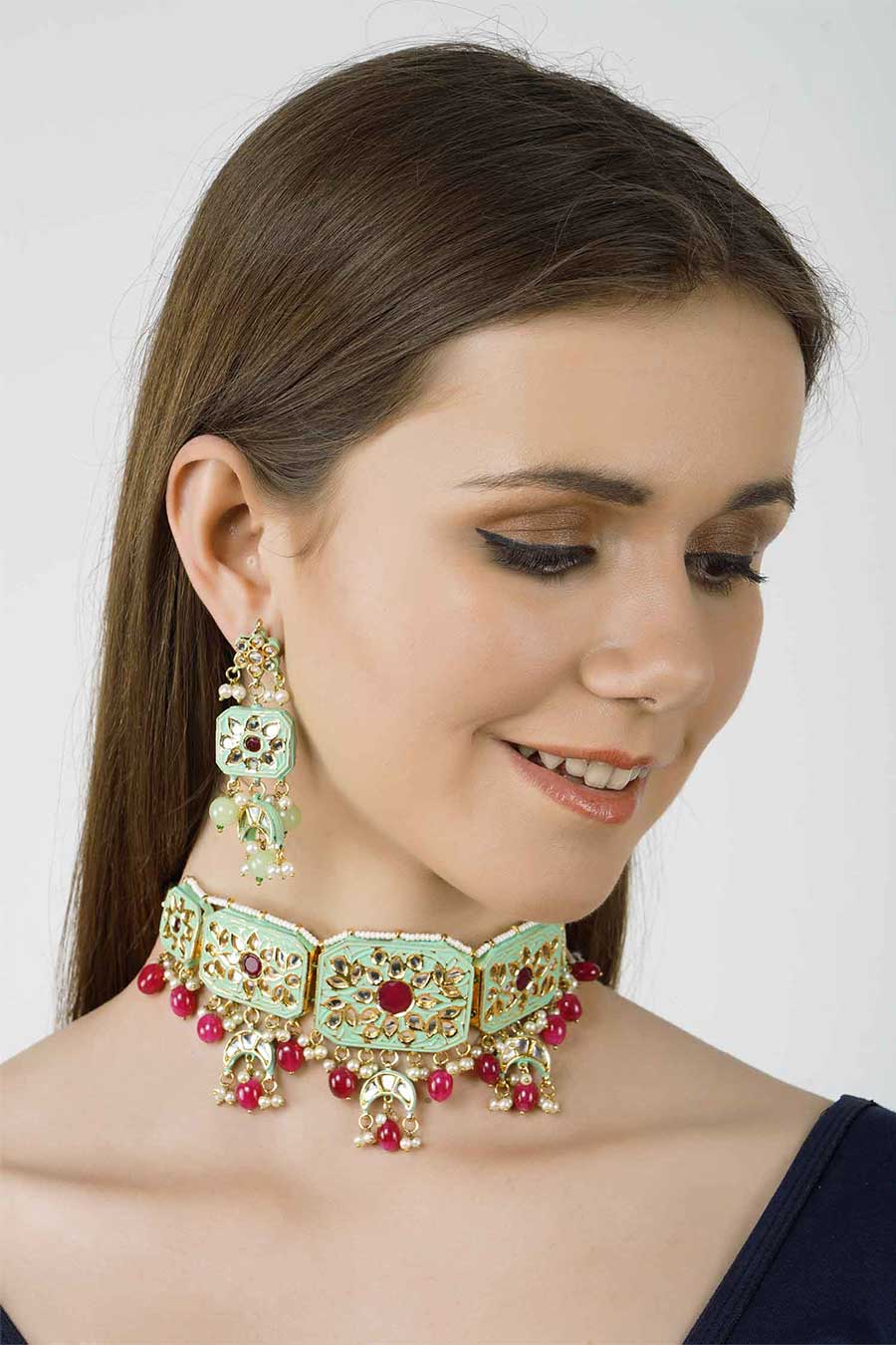 Gold Plated Kundan Choker & Earrings Set