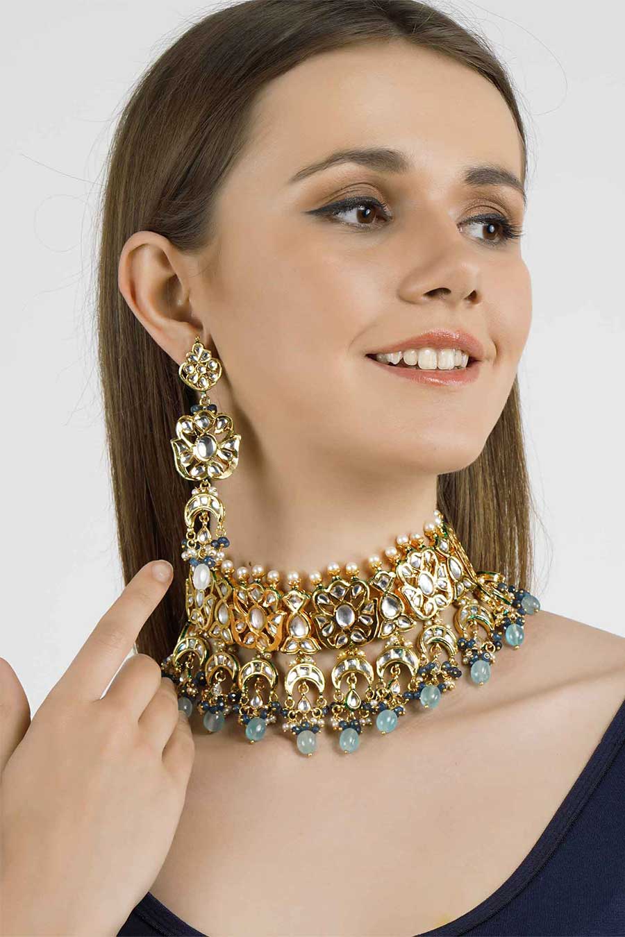 Gold Plated Kundan Choker & Earrings Set