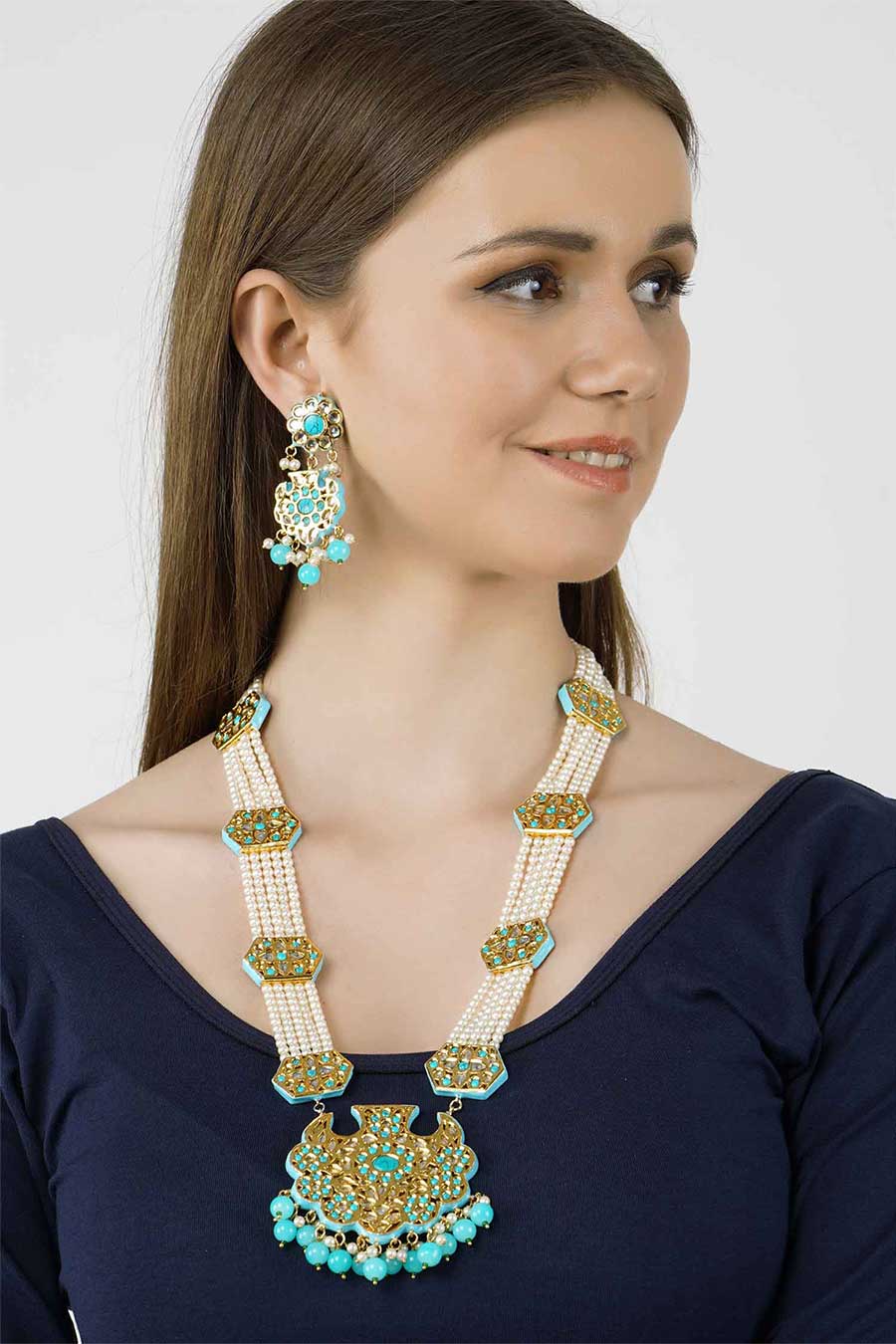 Gold Plated Kundan Necklace & Earrings Set
