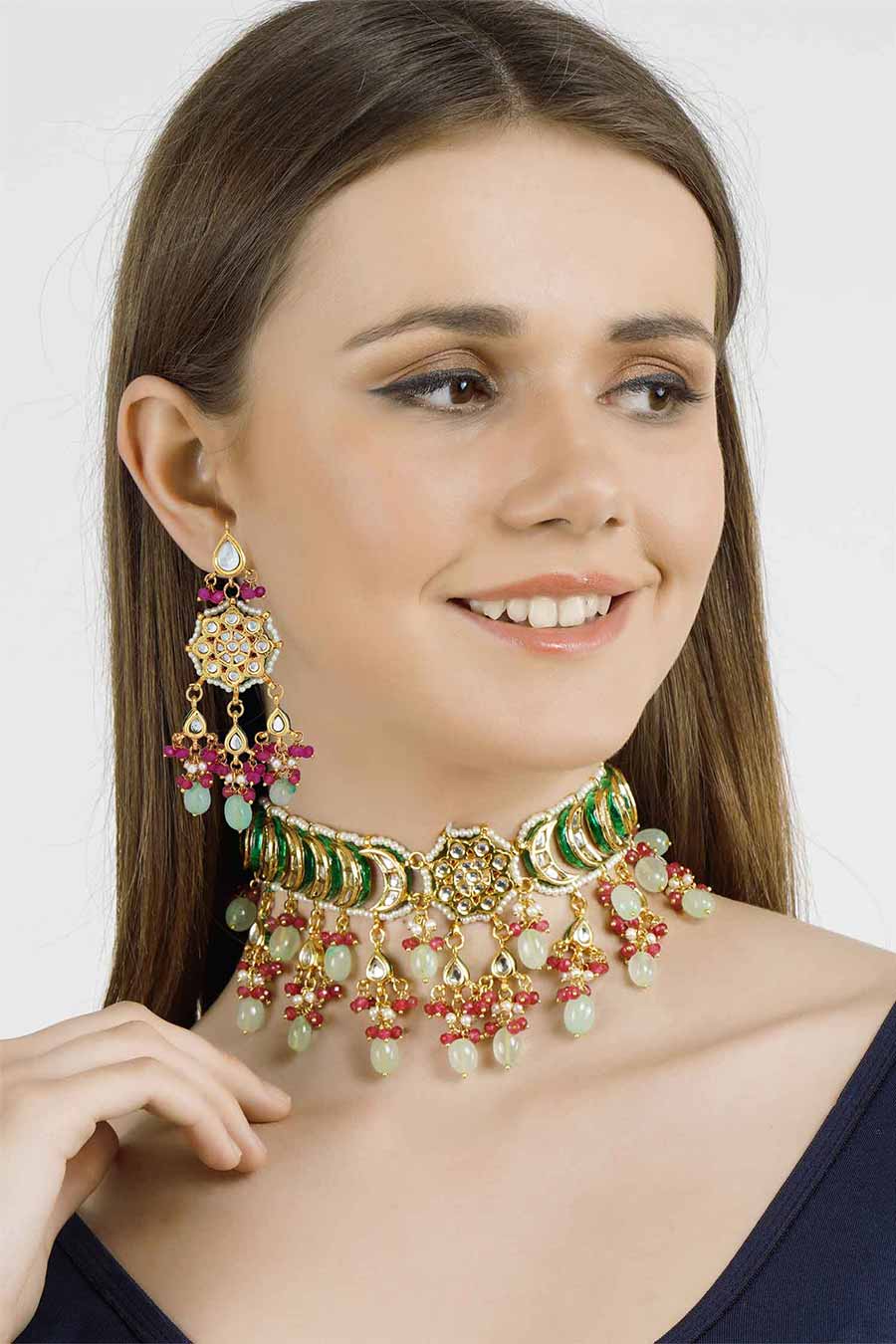 Gold Plated Kundan Choker & Earrings Set