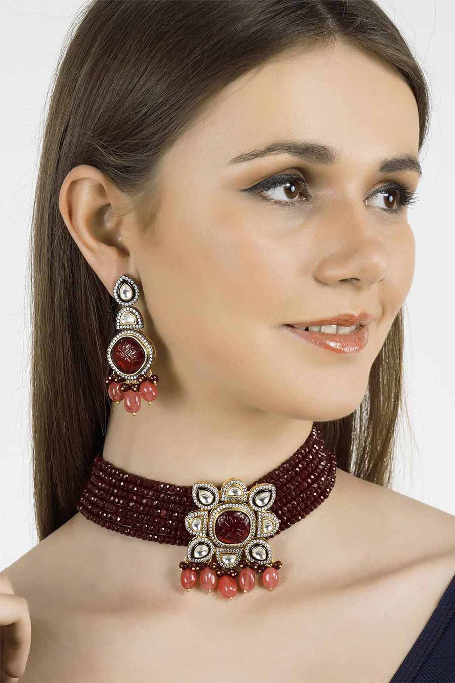 Gold Plated Kundan Choker & Earrings Set