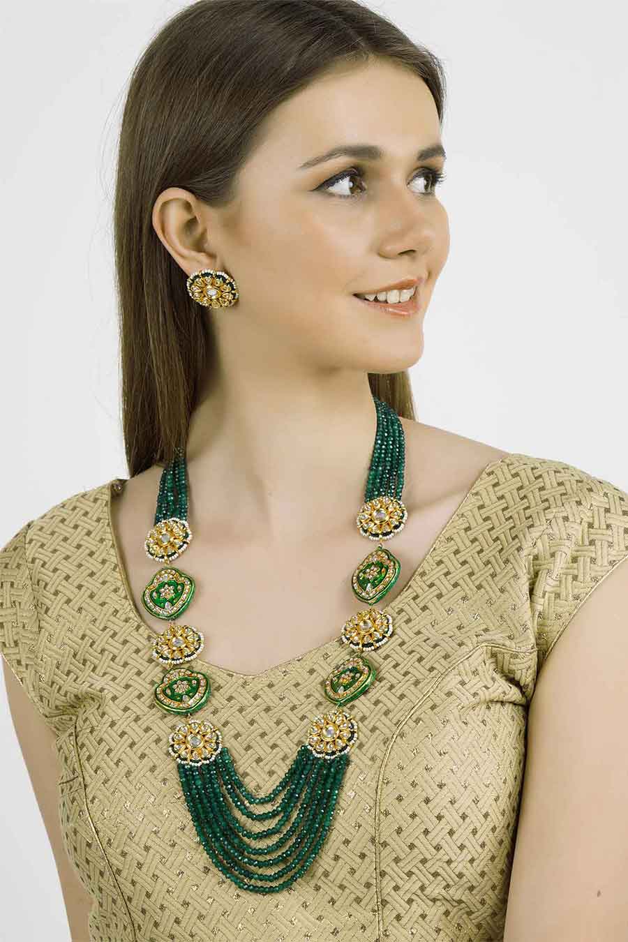 Gold Plated Kundan Necklace & Earrings Set