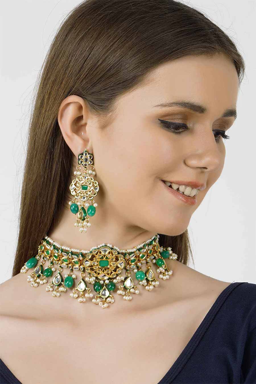 Gold Plated Kundan Choker & Earrings Set
