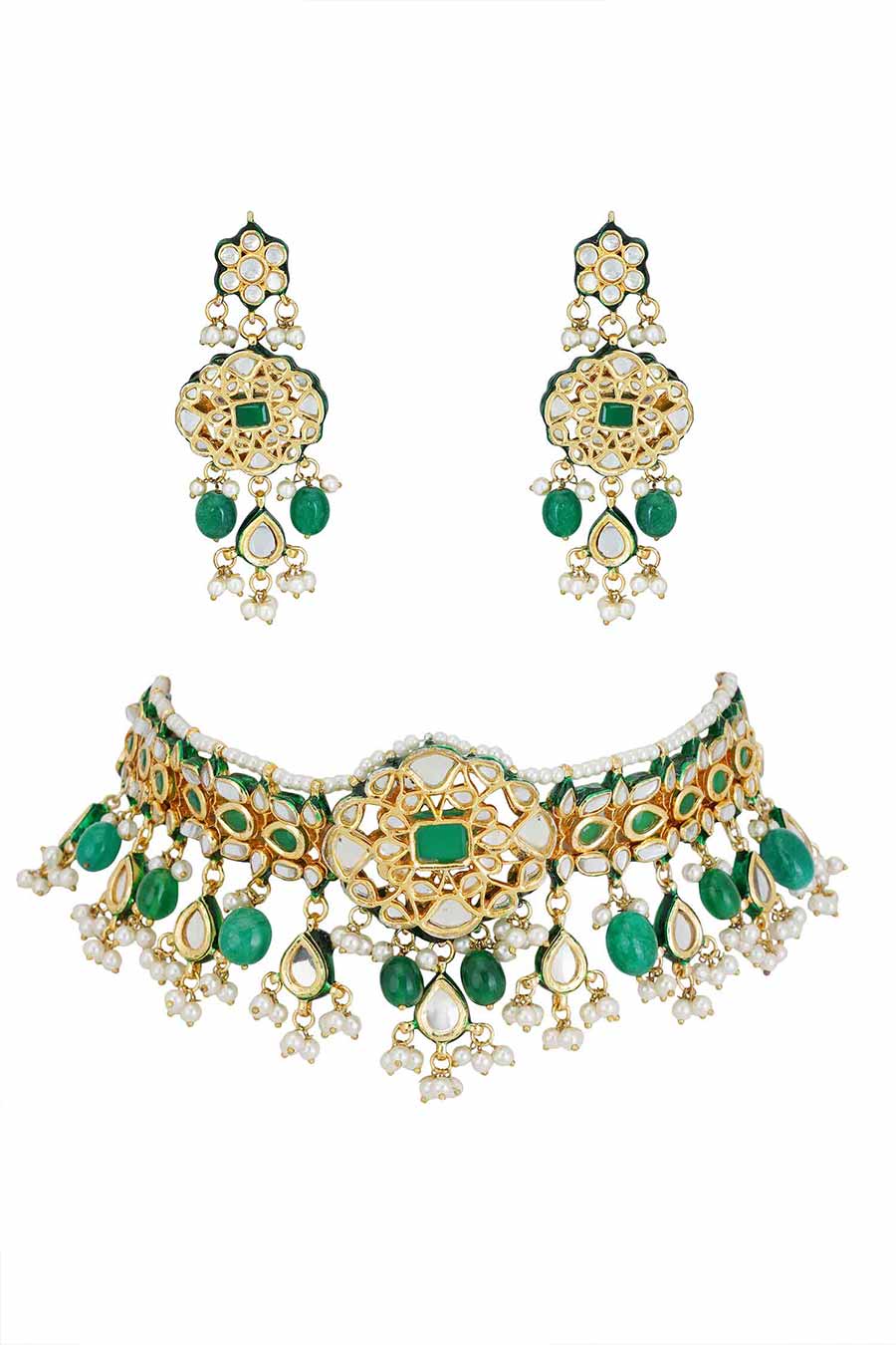 Gold Plated Kundan Choker & Earrings Set