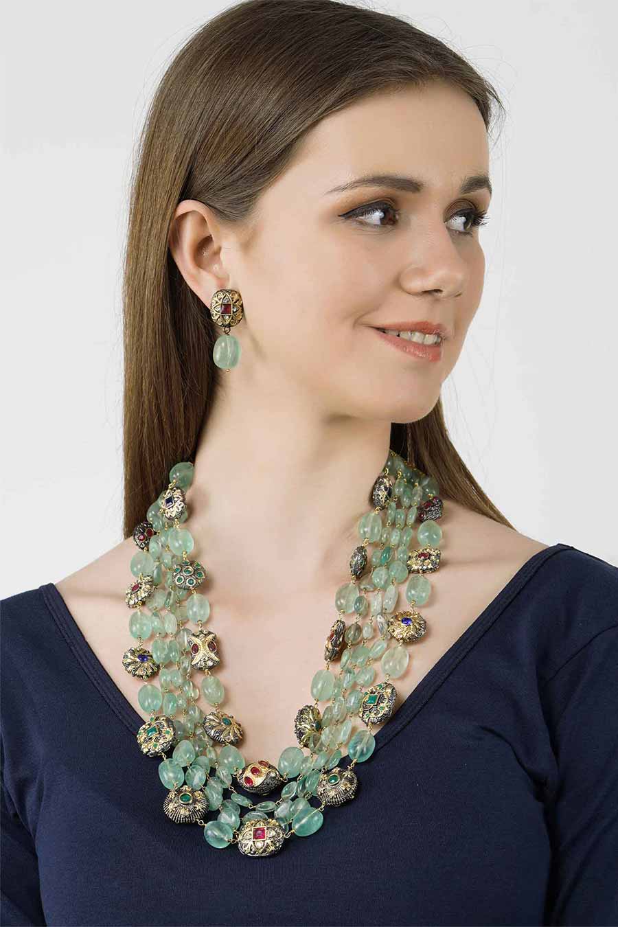 Gold Plated Kundan Necklace & Earrings Set