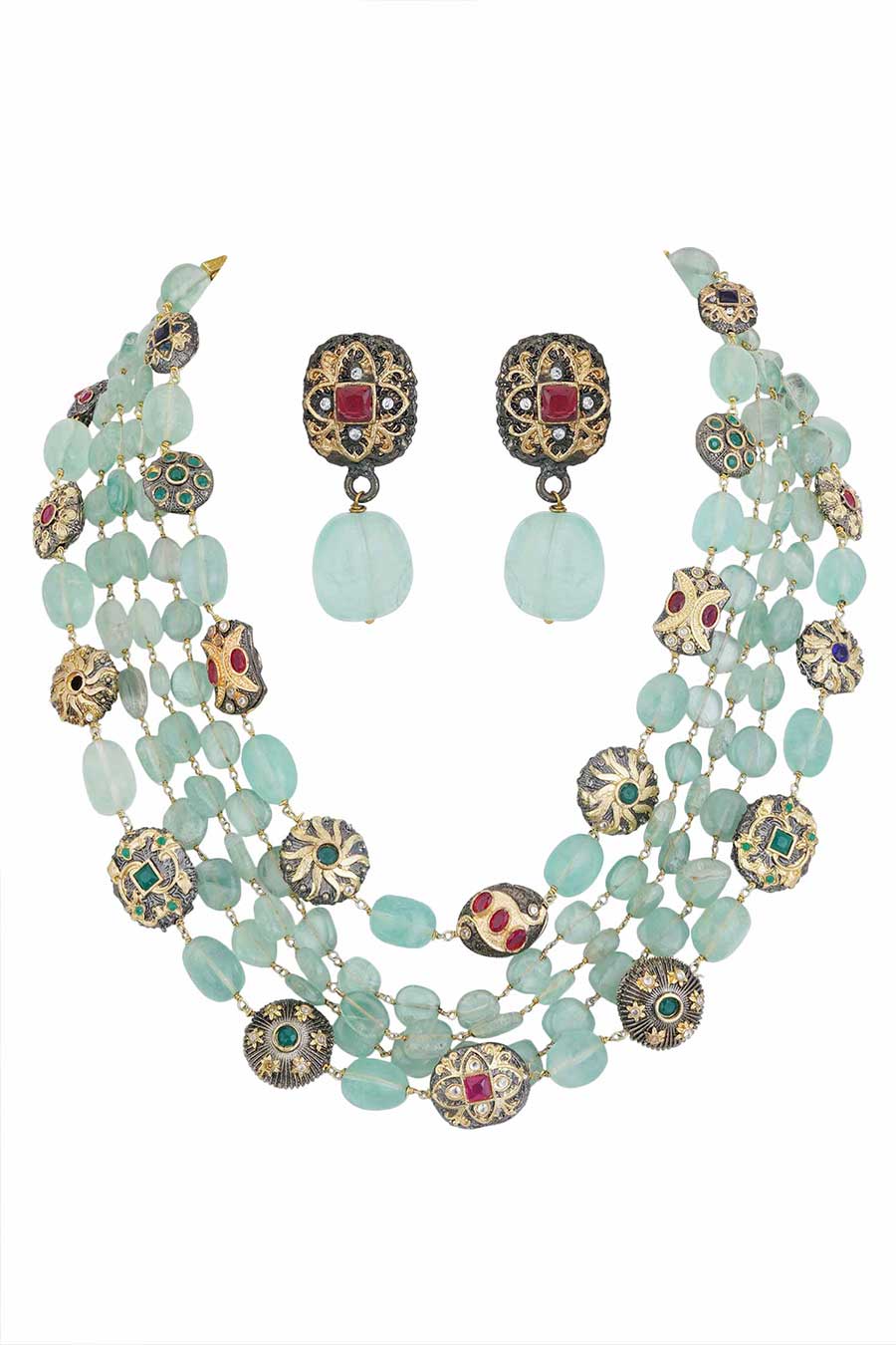 Gold Plated Kundan Necklace & Earrings Set