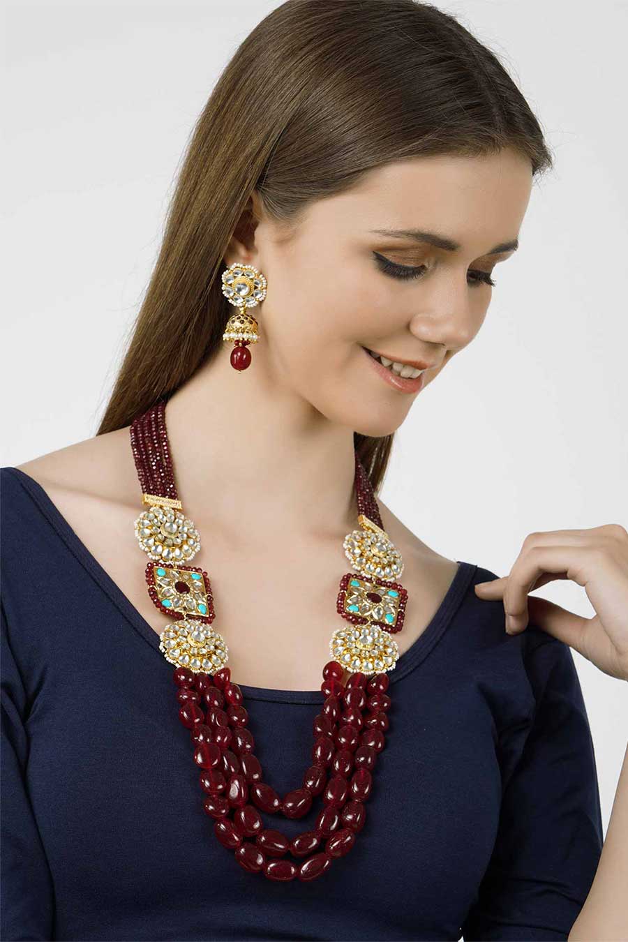 Gold Plated Kundan Necklace & Earrings Set
