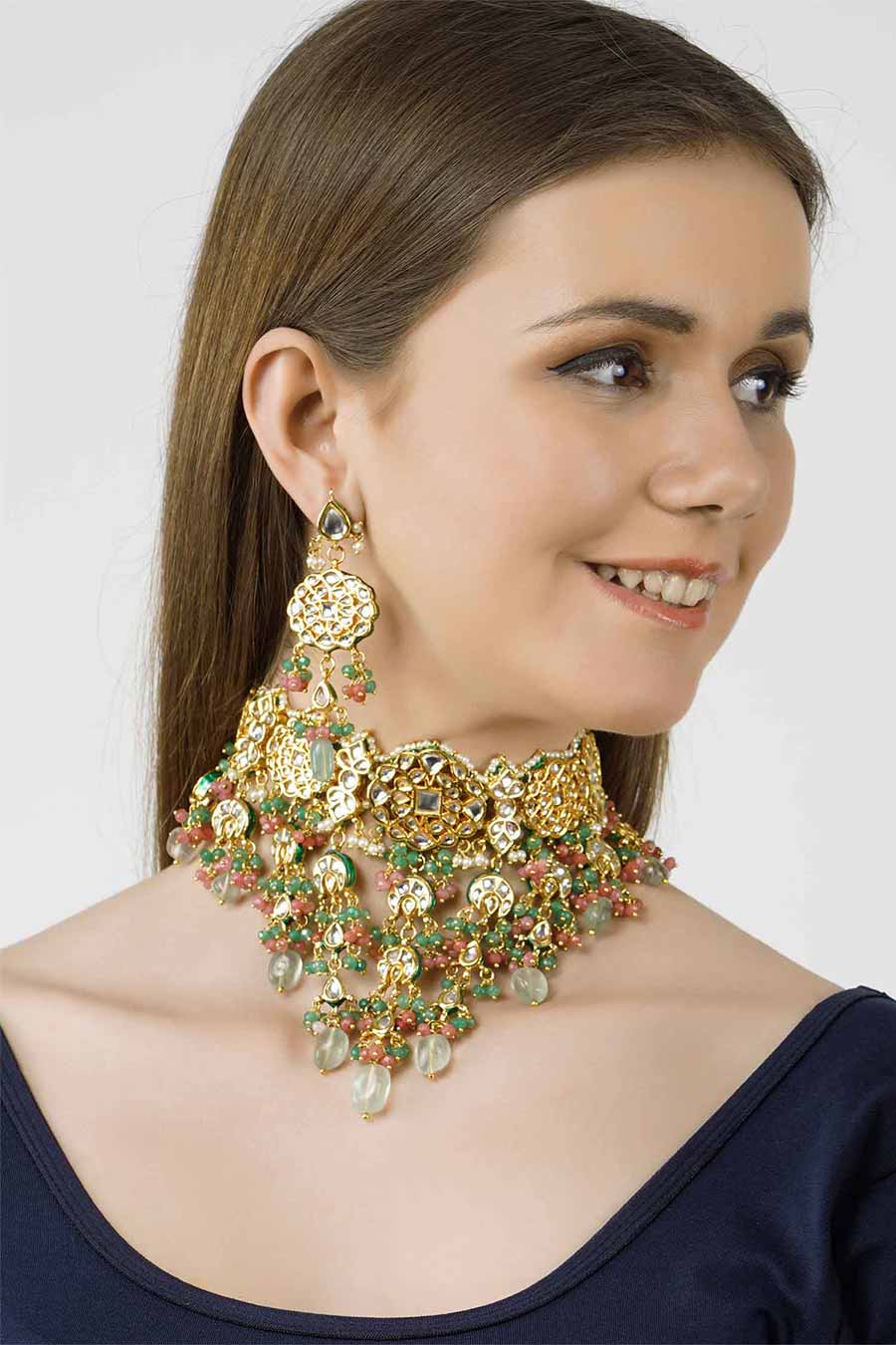 Gold Plated Kundan Choker & Earrings Set