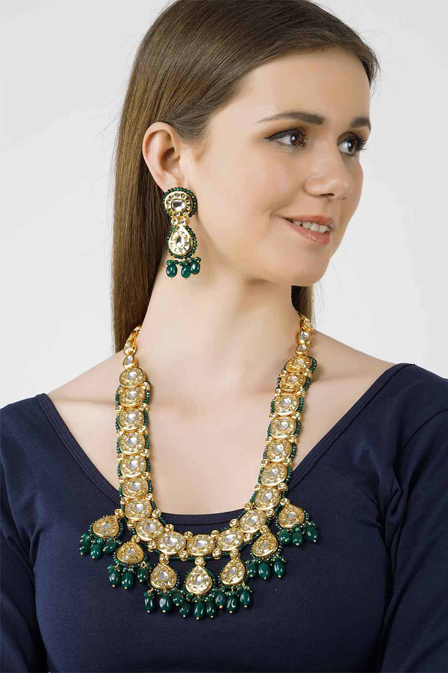 Gold Plated Kundan Necklace & Earrings Set