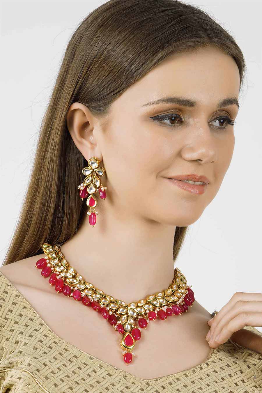 Gold Plated Kundan Necklace & Earrings Set