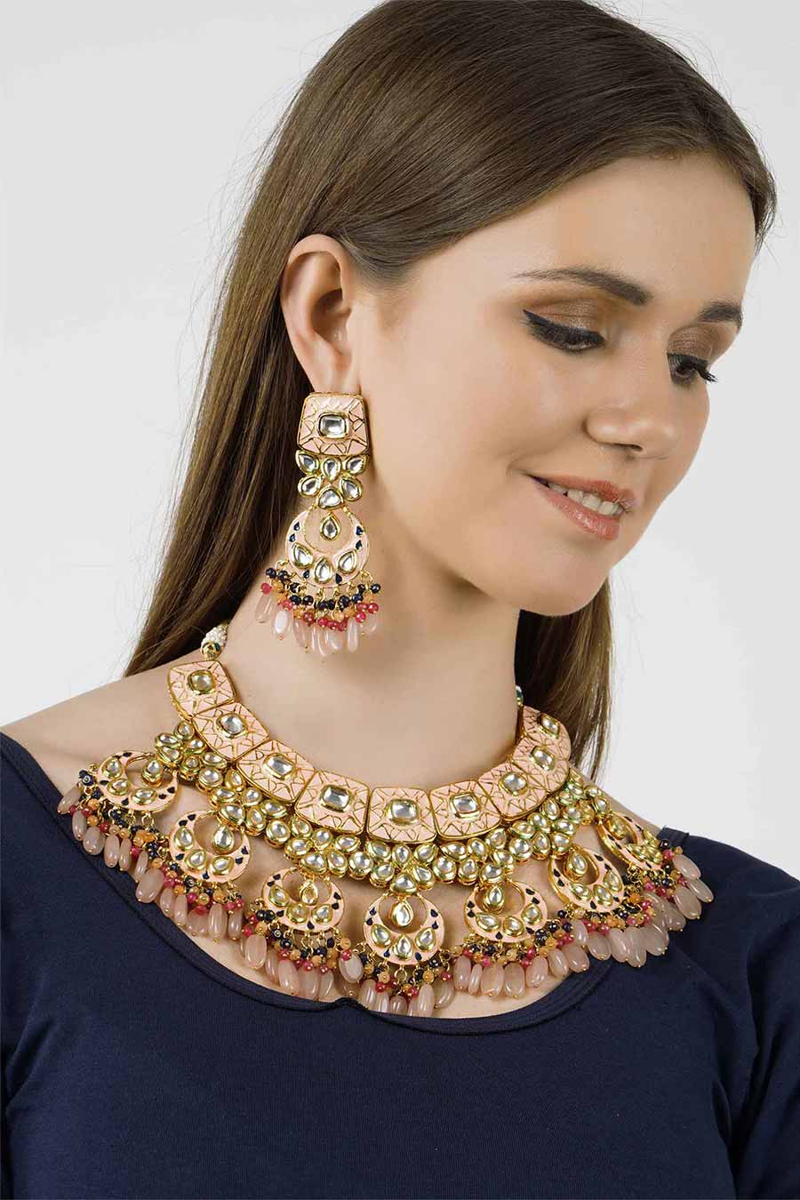 Gold Plated Kundan Necklace & Earrings Set