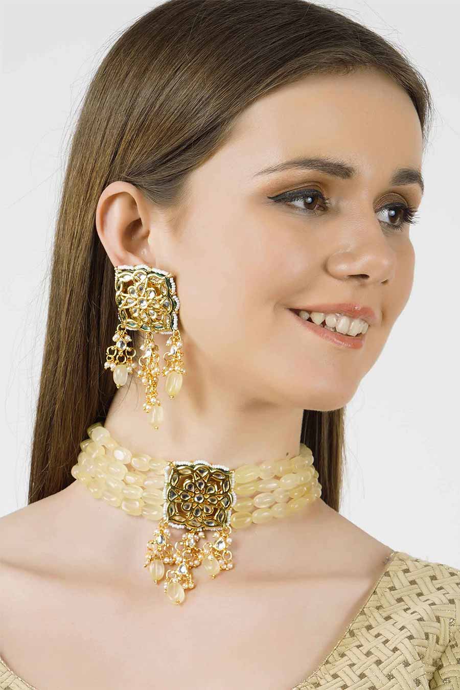 Gold Plated Kundan Choker & Earrings Set