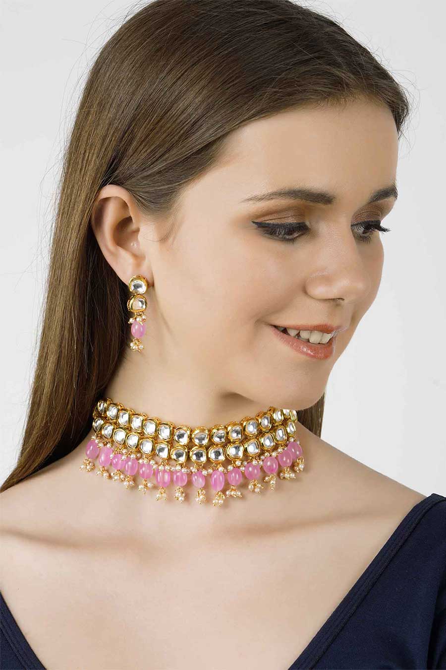 Gold Plated Kundan Choker & Earrings Set