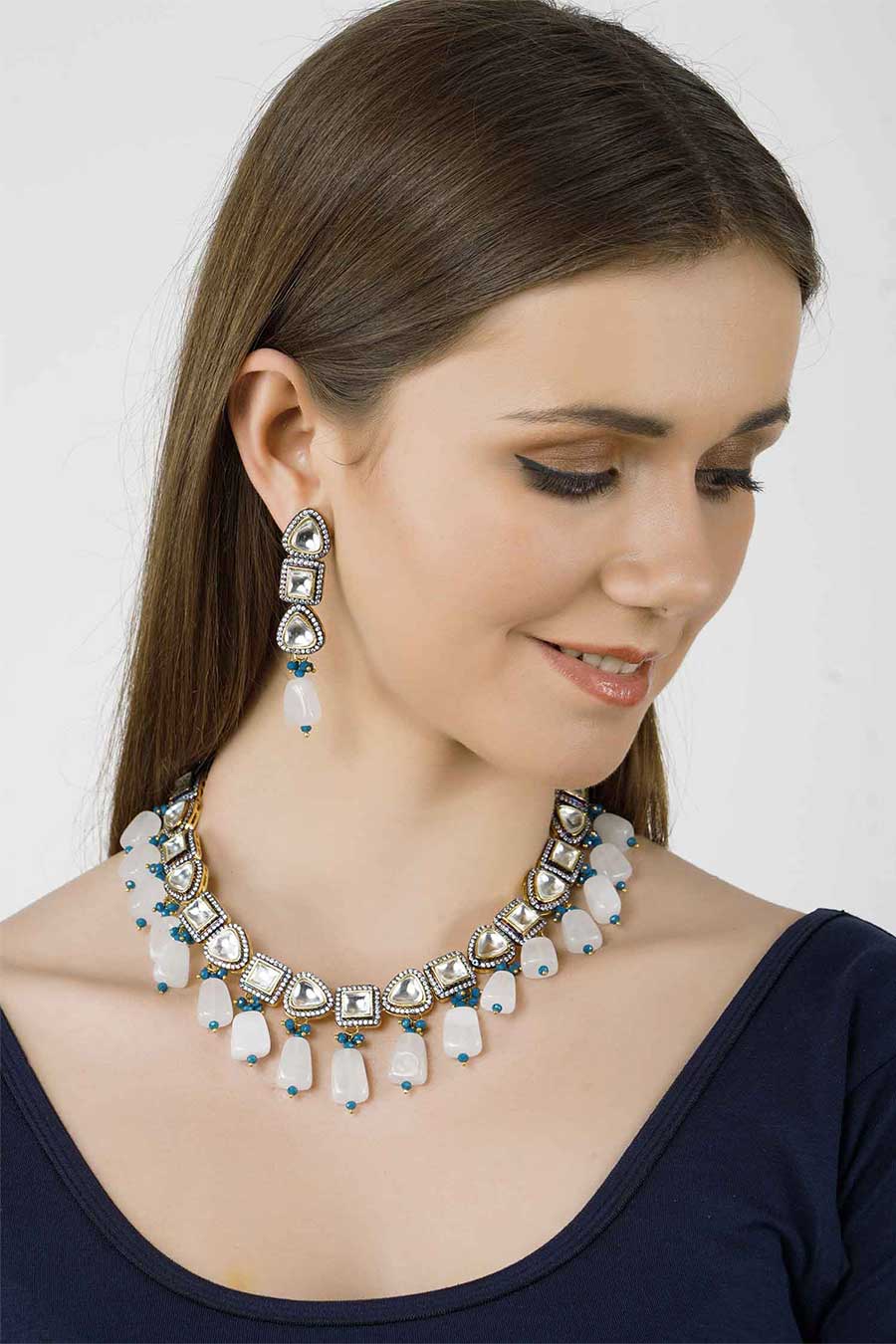 Gold Plated Kundan Necklace & Earrings Set