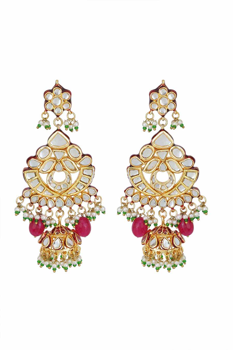 Gold Plated Red Kundan Dangler Earrings