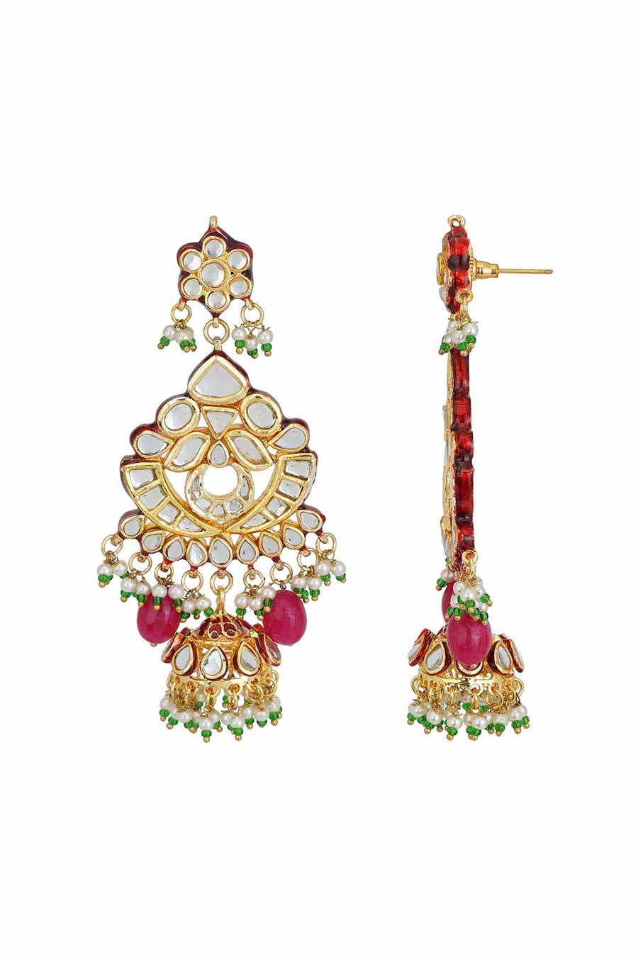 Gold Plated Red Kundan Dangler Earrings