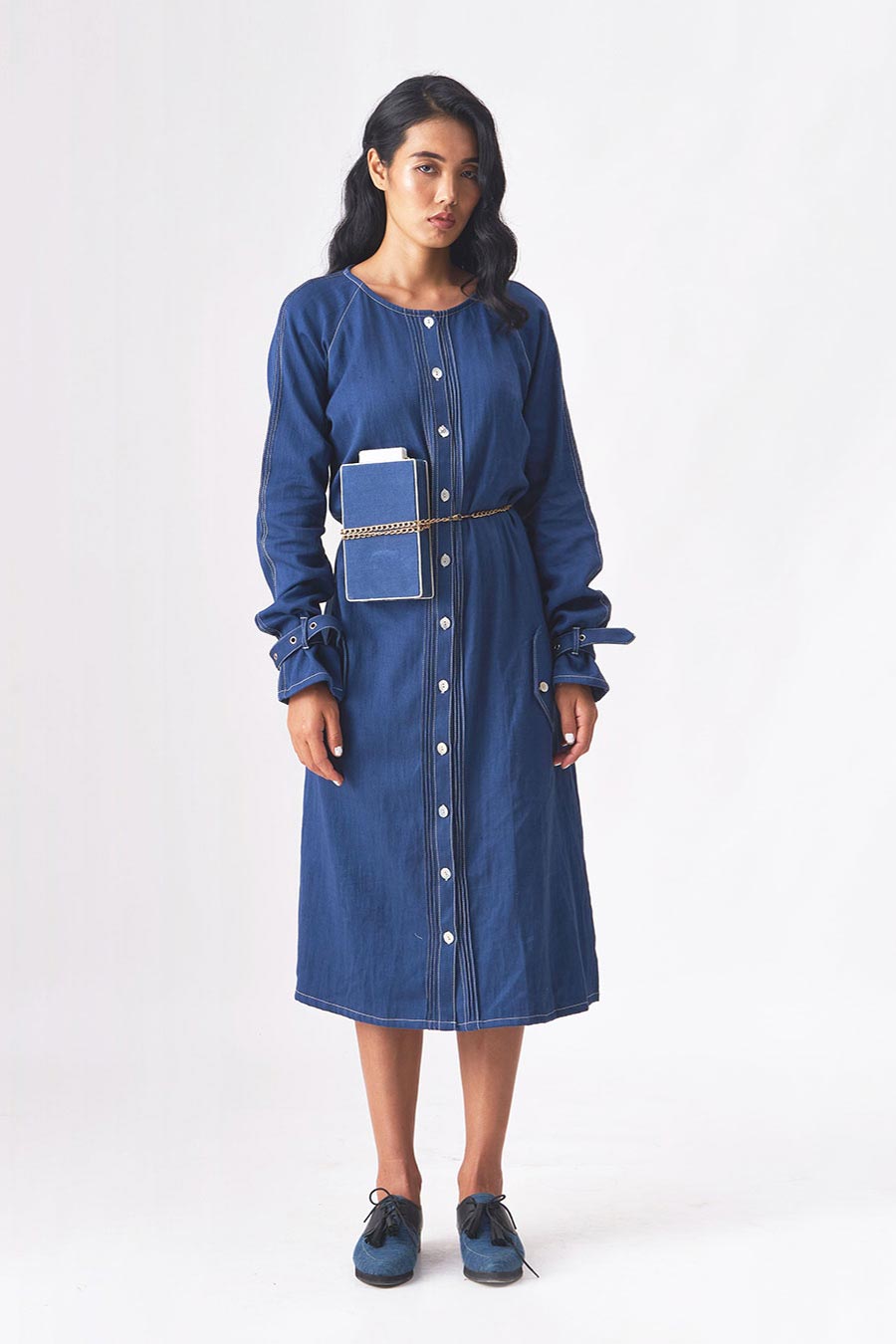 KELLY - Khadi Denim Blue Midi Dress