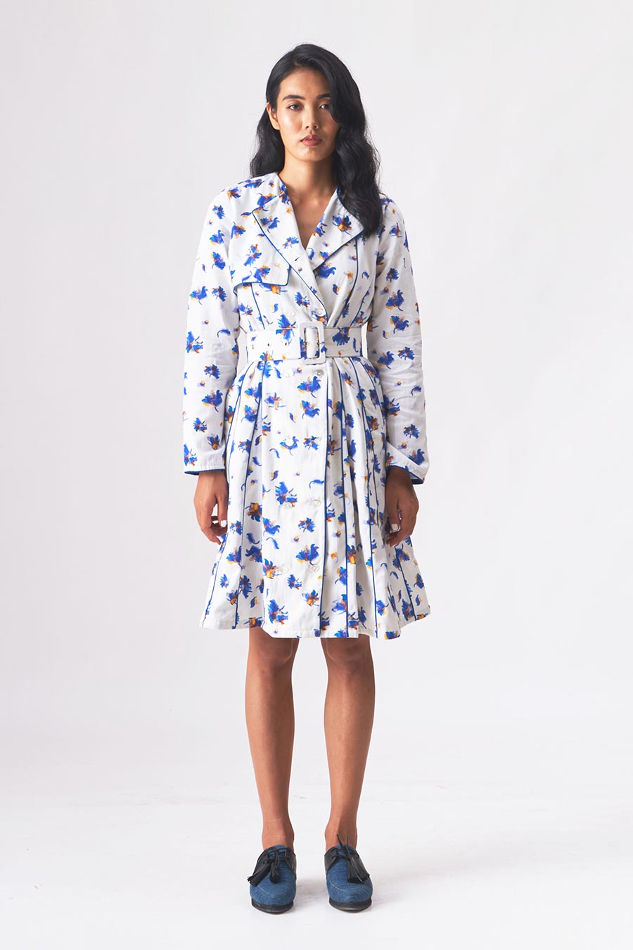 DARCY - Handloom Denim White Trench Dress