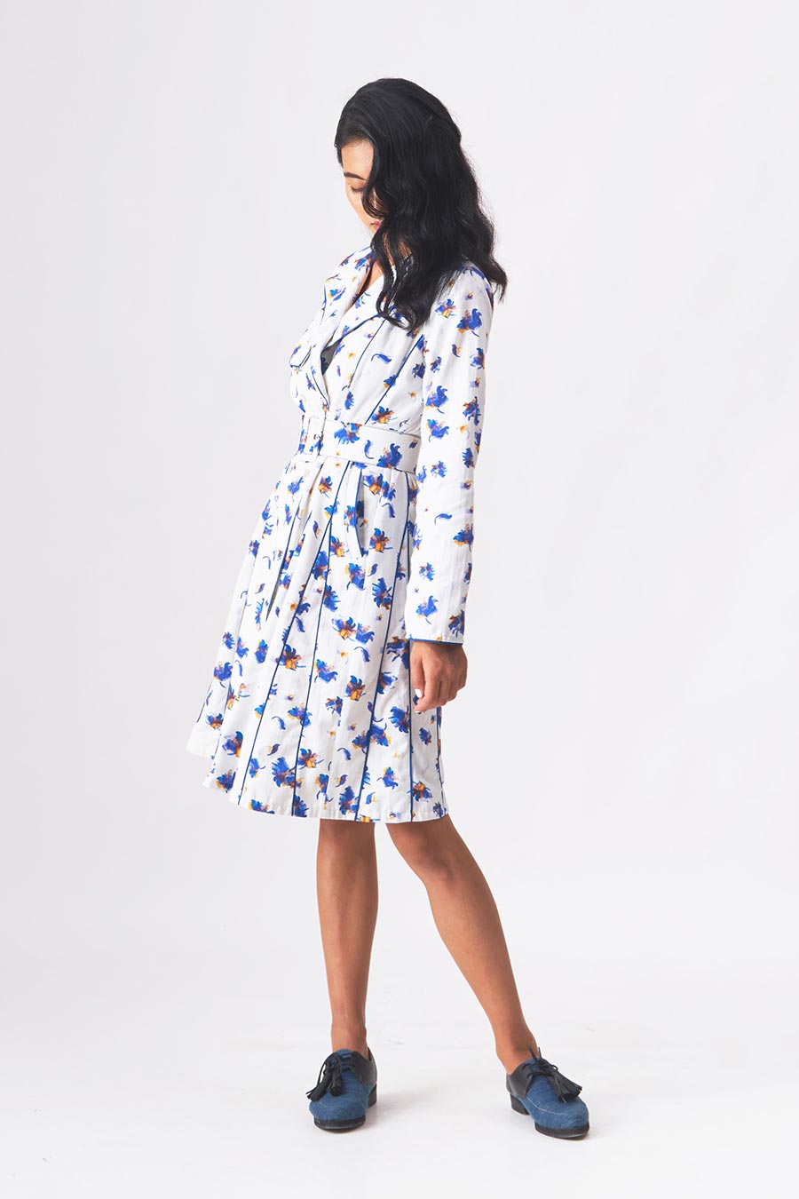 DARCY - Handloom Denim White Trench Dress