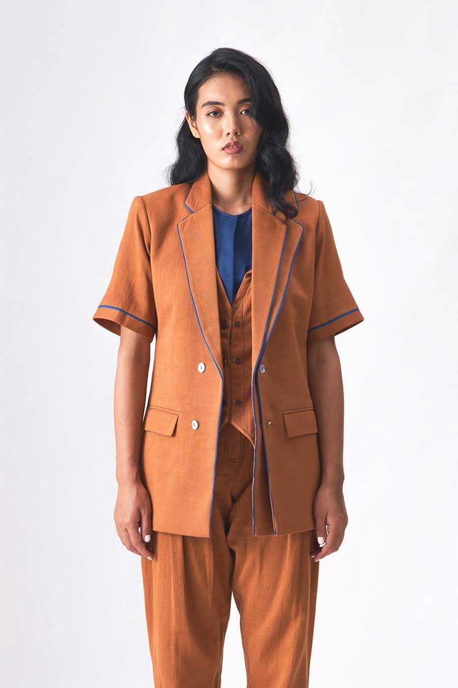 THEA - Brown Handloom Denim Blazer