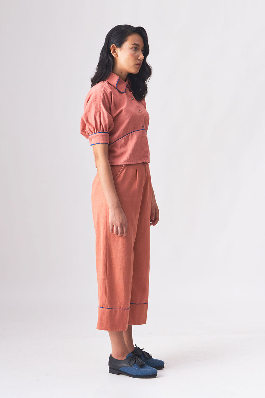 TRACY - Handloom Denim Pink Crop Shirt