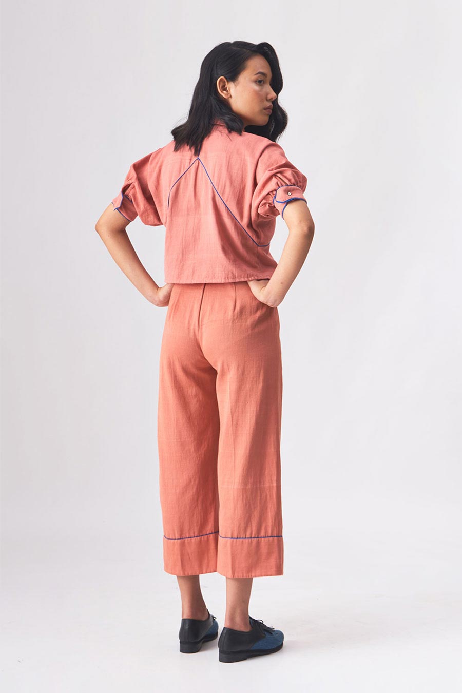 TRACY - Handloom Denim Pink Crop Shirt