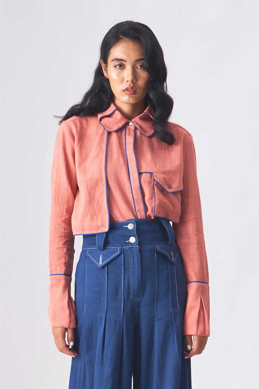 STELLA - Handloom Denim Pink Shirt