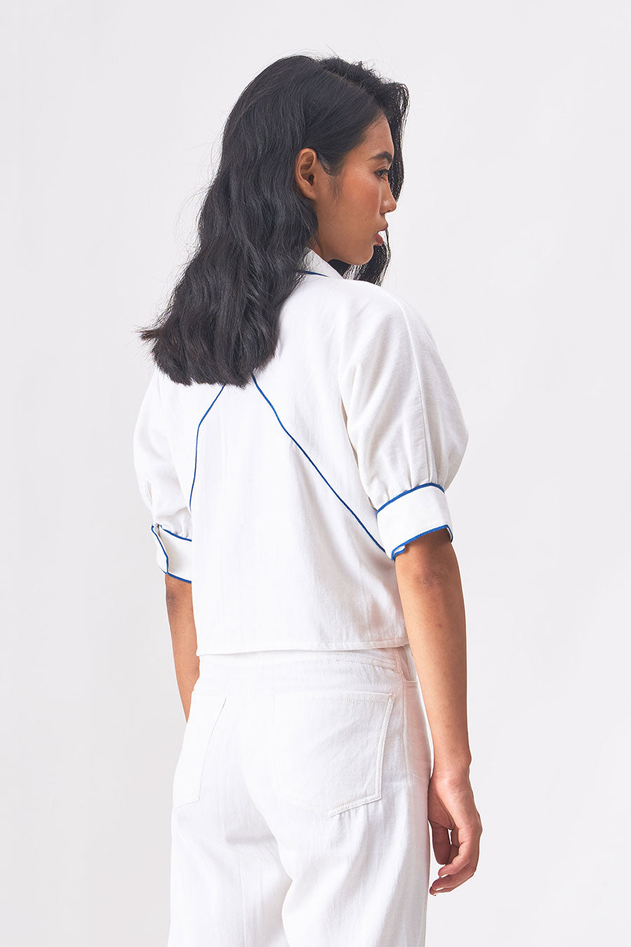 LUNA - Handloom Denim White Crop Shirt