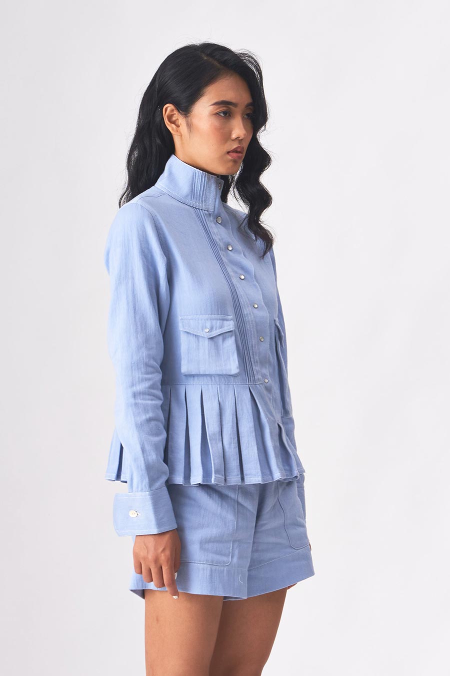 YVETTE - Khadi Denim Pleated Shirt