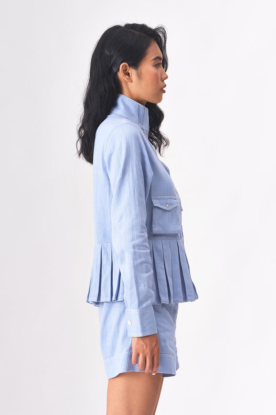 YVETTE - Khadi Denim Pleated Shirt