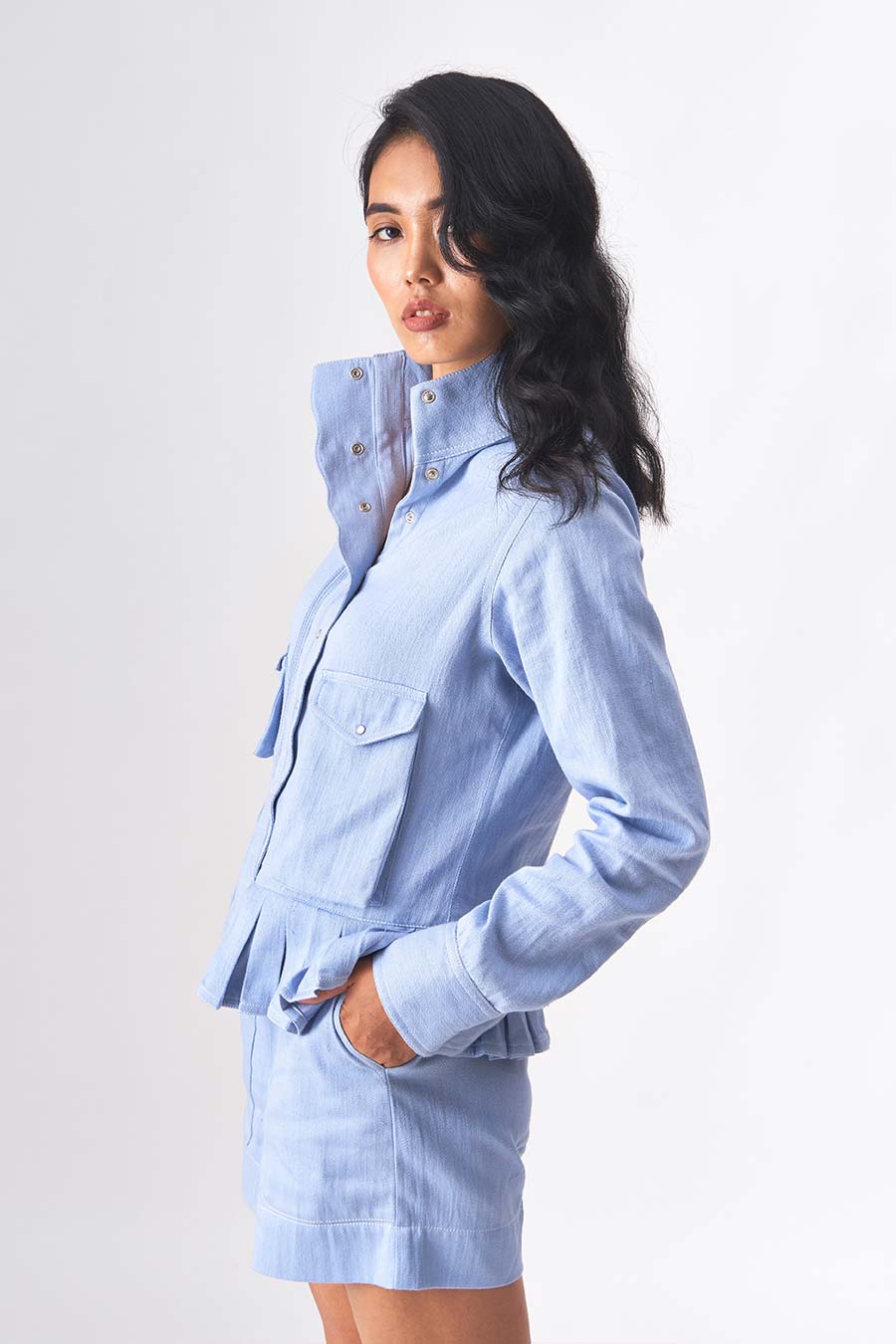 YVETTE - Khadi Denim Pleated Shirt