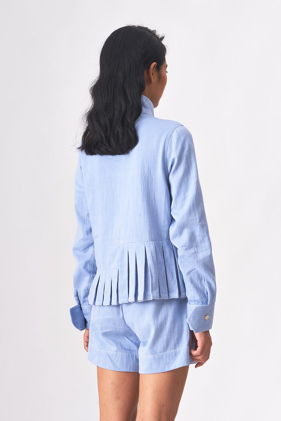 YVETTE - Khadi Denim Pleated Shirt