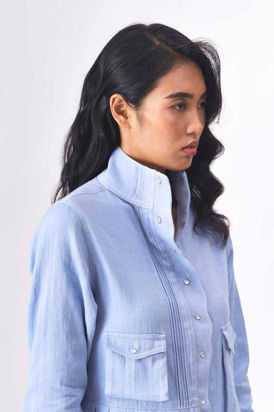 YVETTE - Khadi Denim Pleated Shirt