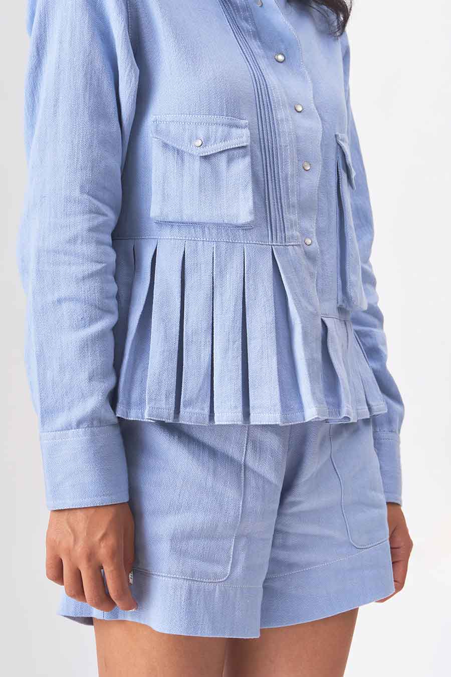 YVETTE - Khadi Denim Pleated Shirt