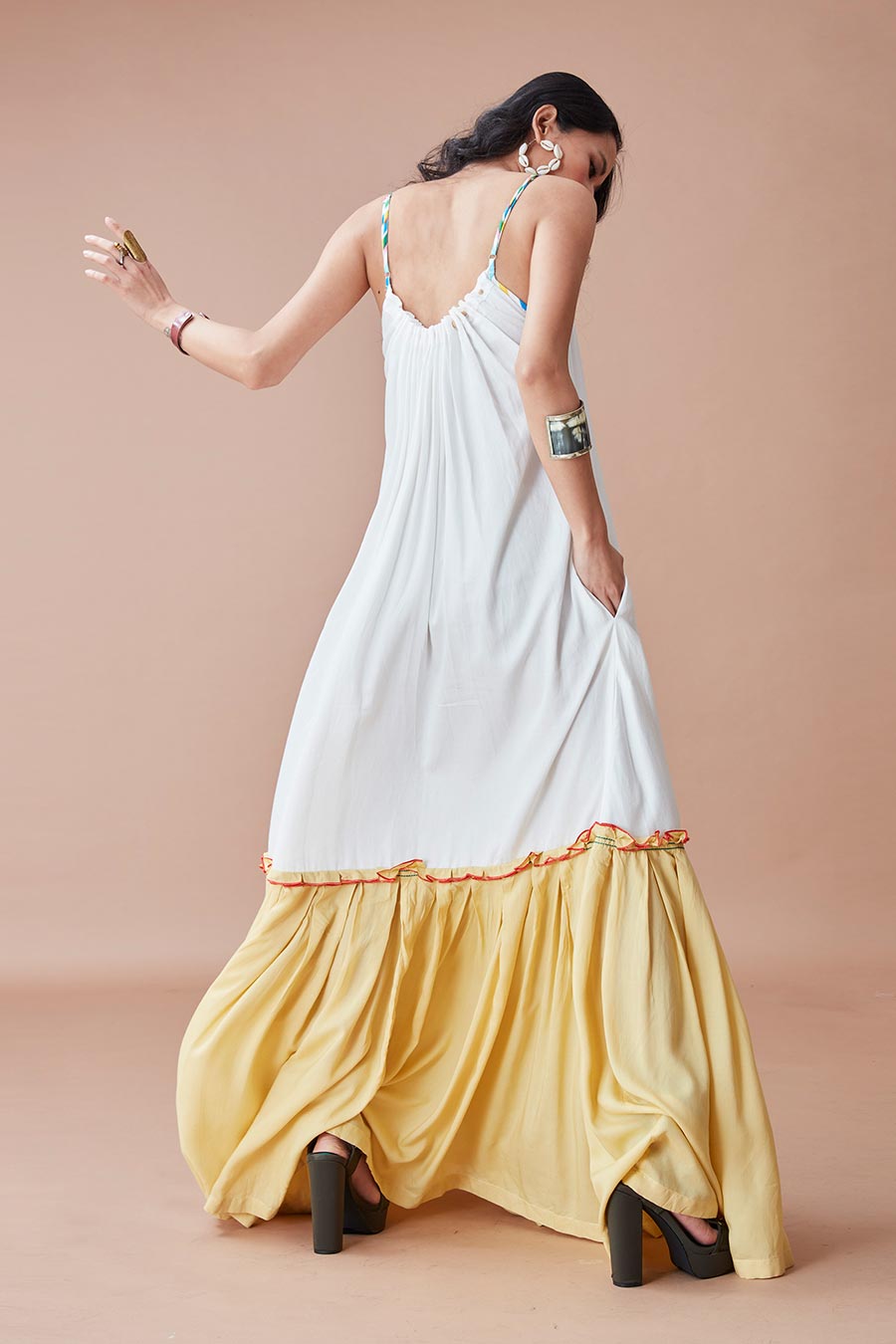 Aska Temple Printed White Maxi Dress