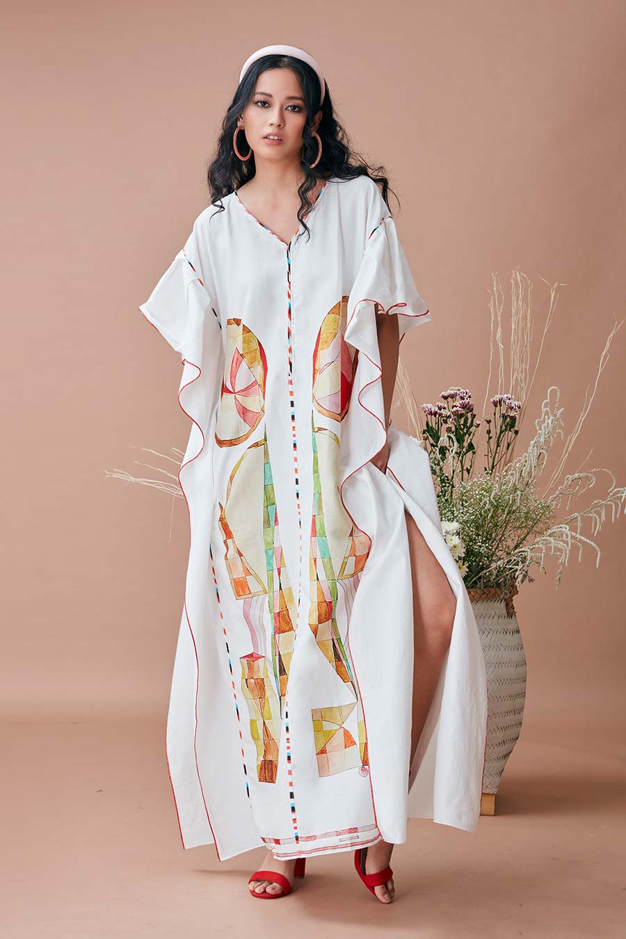 Tavish White Printed Kaftan Dress