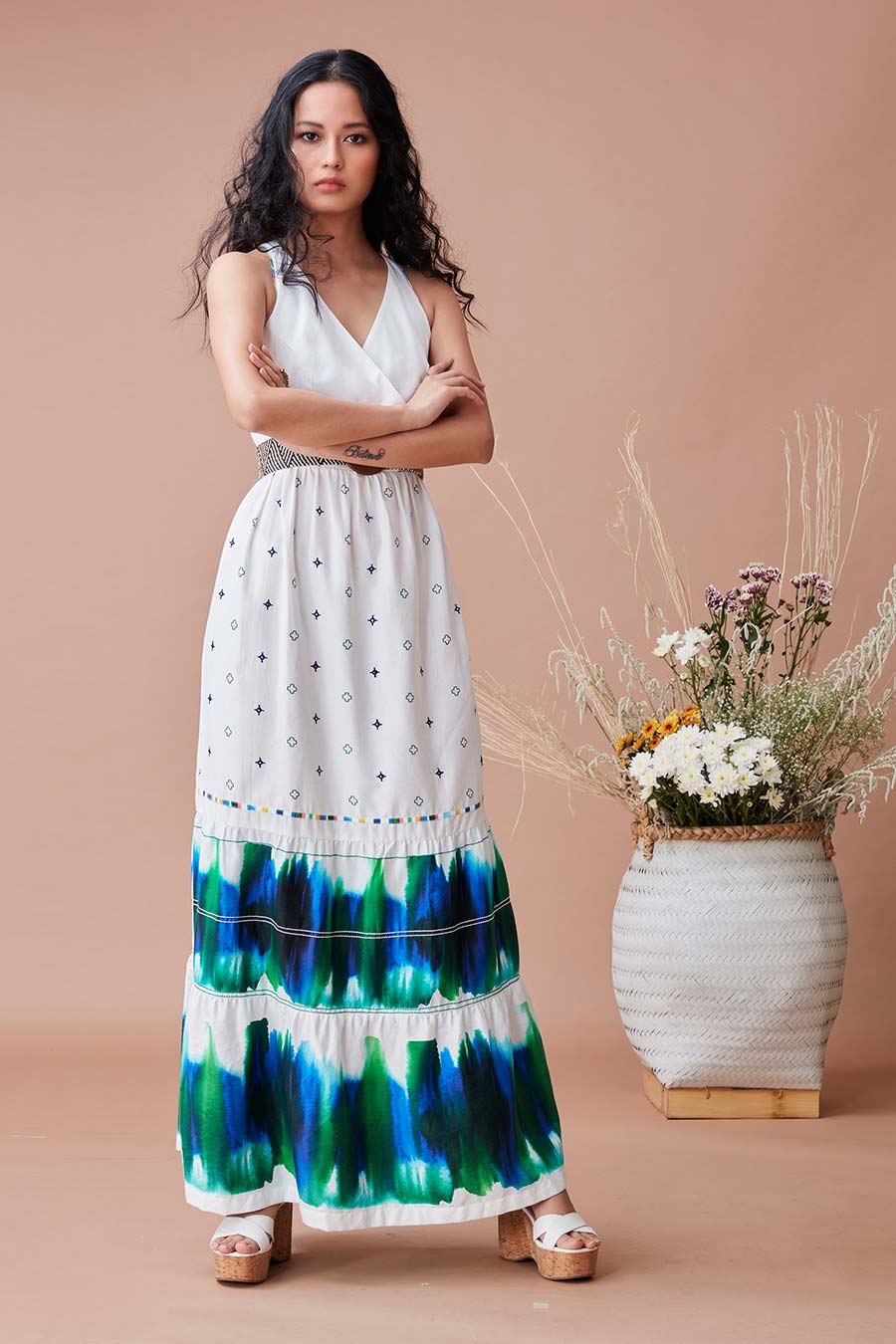 Jaee White & Blue Overlap Dress