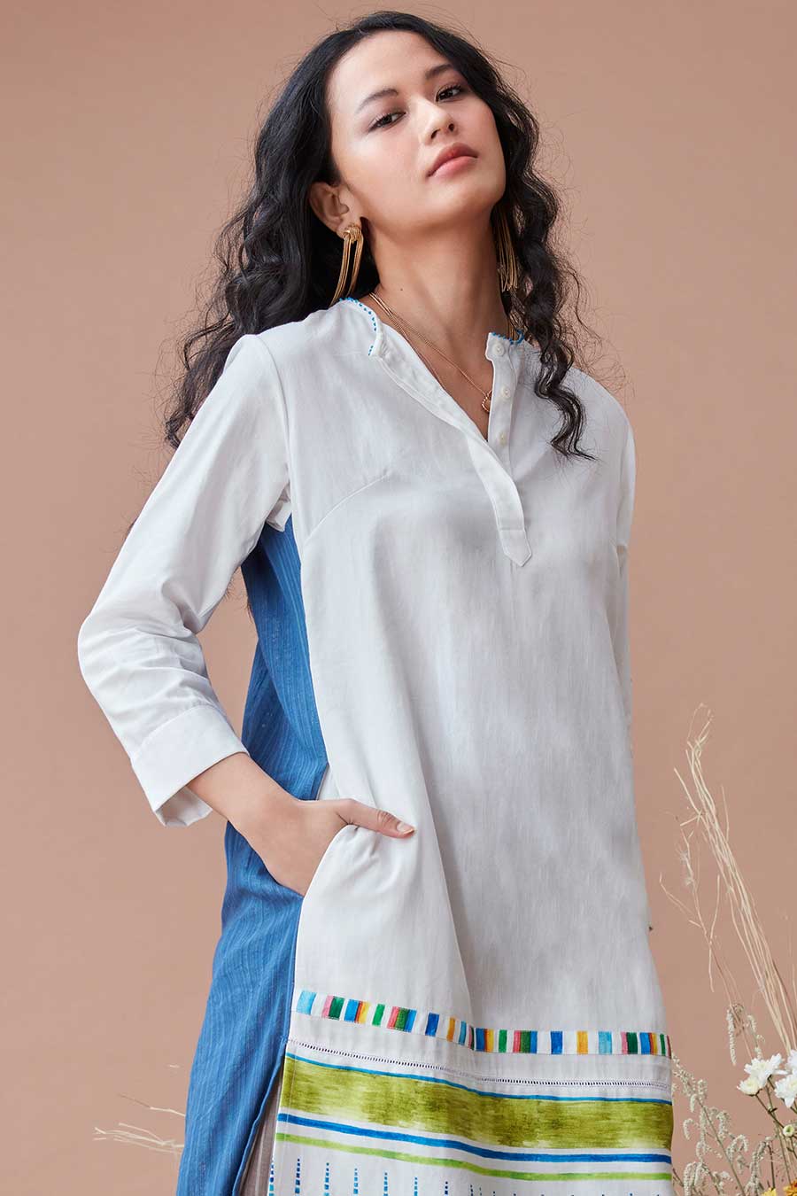 Olea White & Blue Kurta Tunic