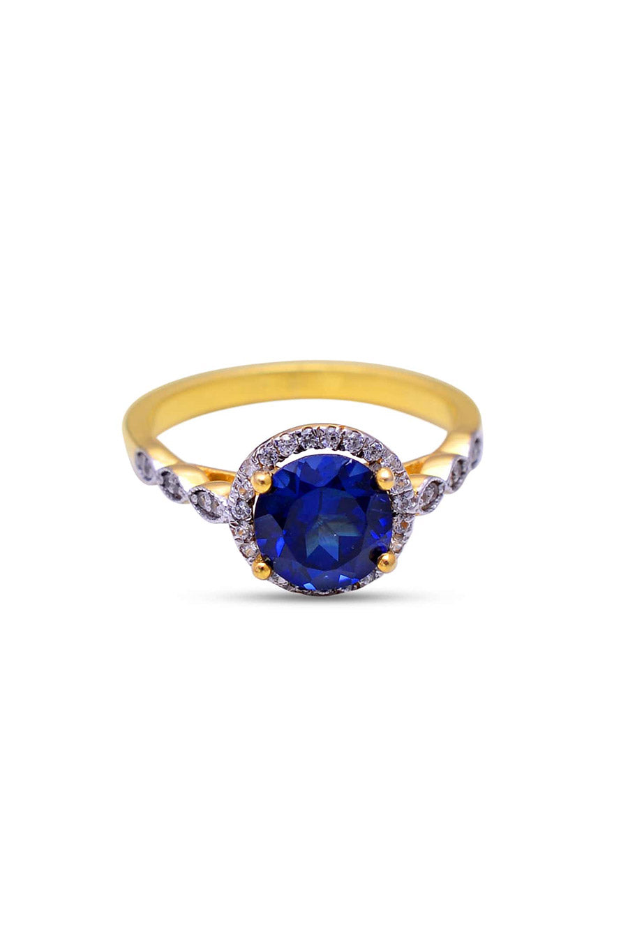 Genuine Sapphire Halo Gold Ring in 925 Silver