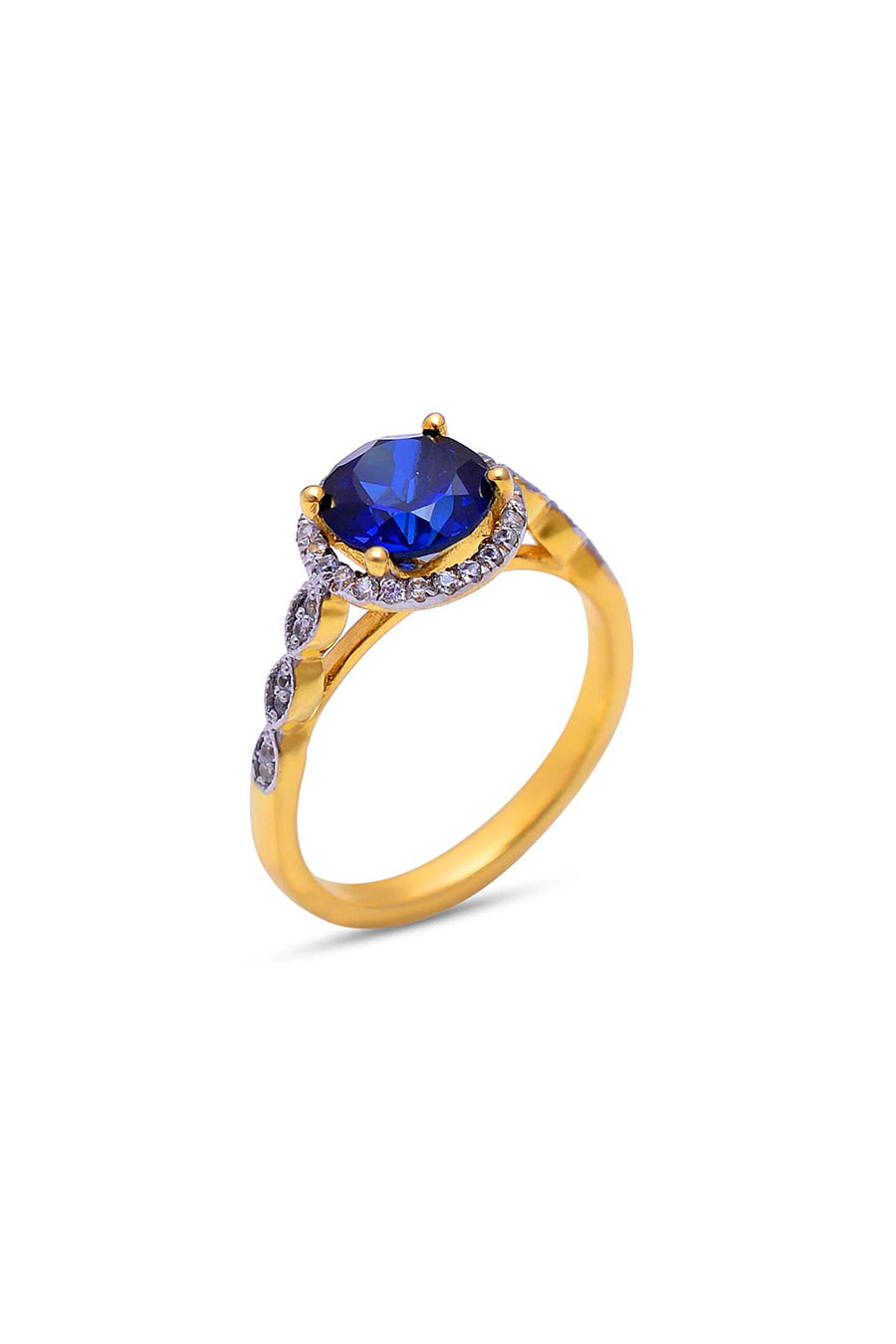 Genuine Sapphire Halo Gold Ring in 925 Silver