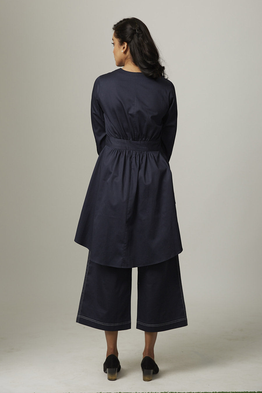 Navy High-Low Tie-Up Wrap Top