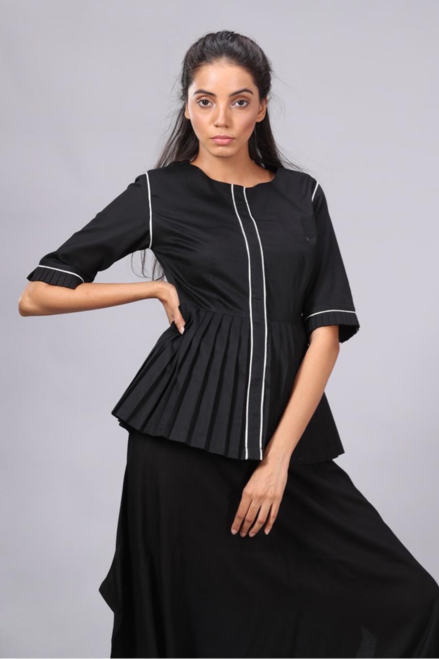 Black Peplum Shirt Top