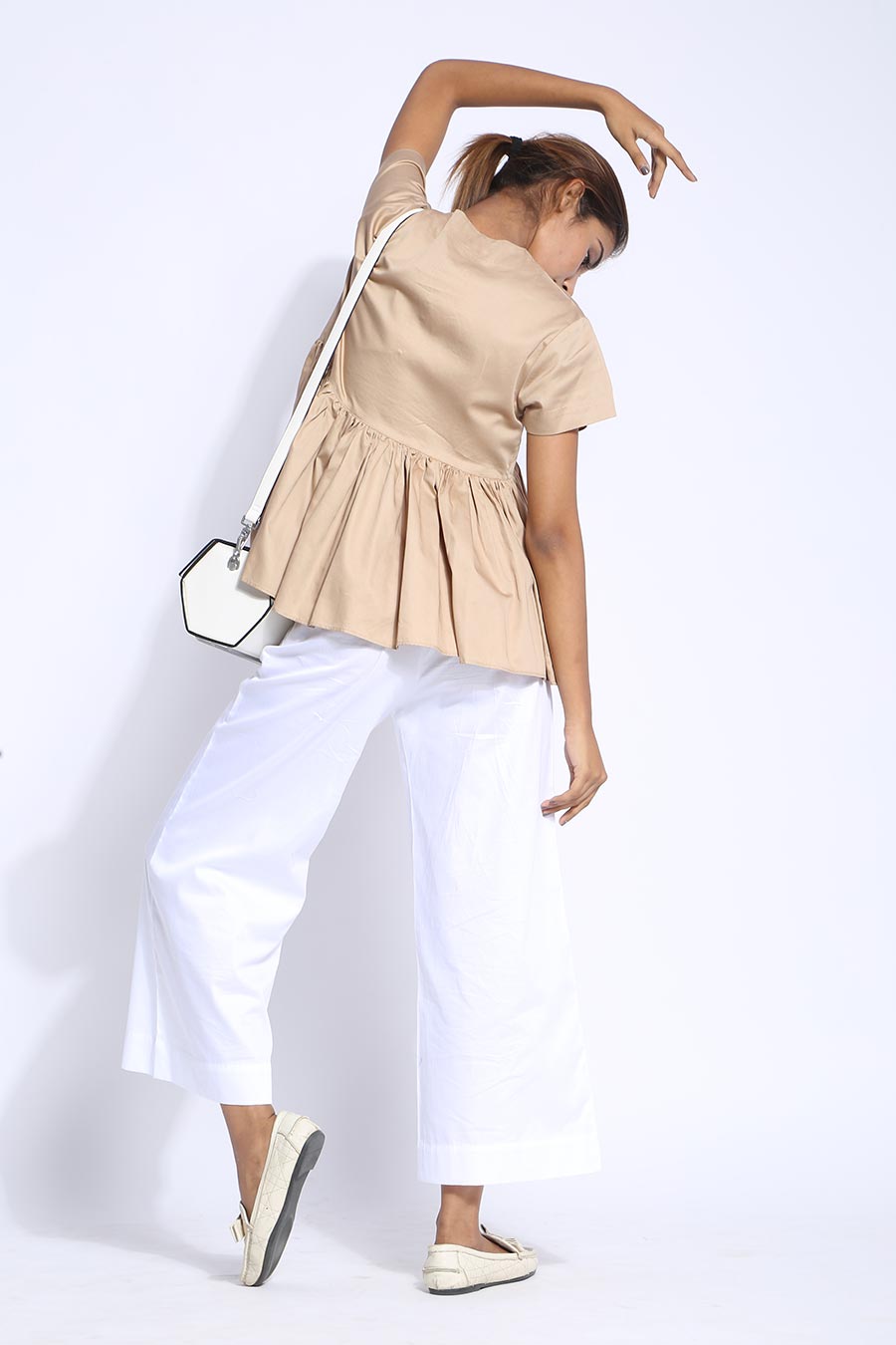 Gold Gathered Neck Tie-Up Top