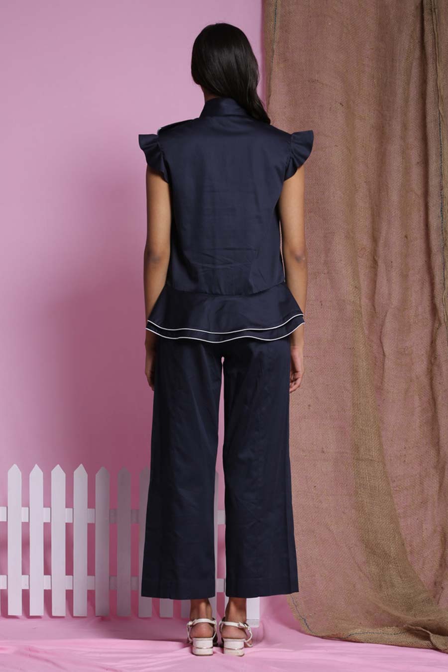 Navy Blue Waterfall Double Drape Top