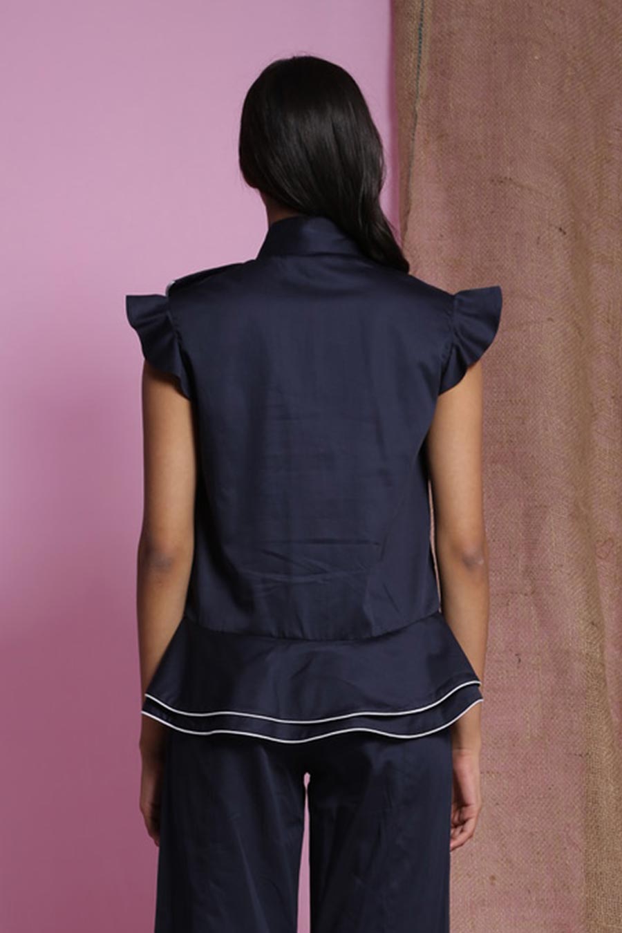 Navy Blue Waterfall Double Drape Top