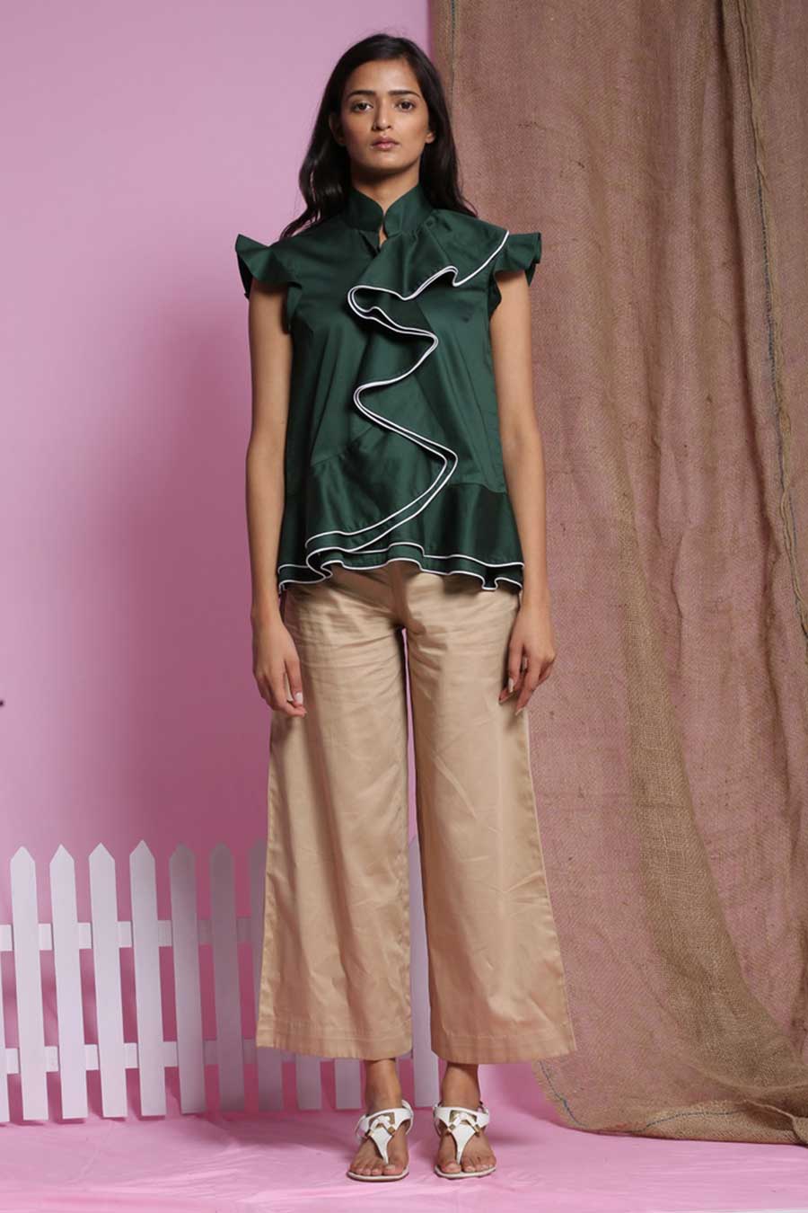 Green Waterfall Double Drape Top